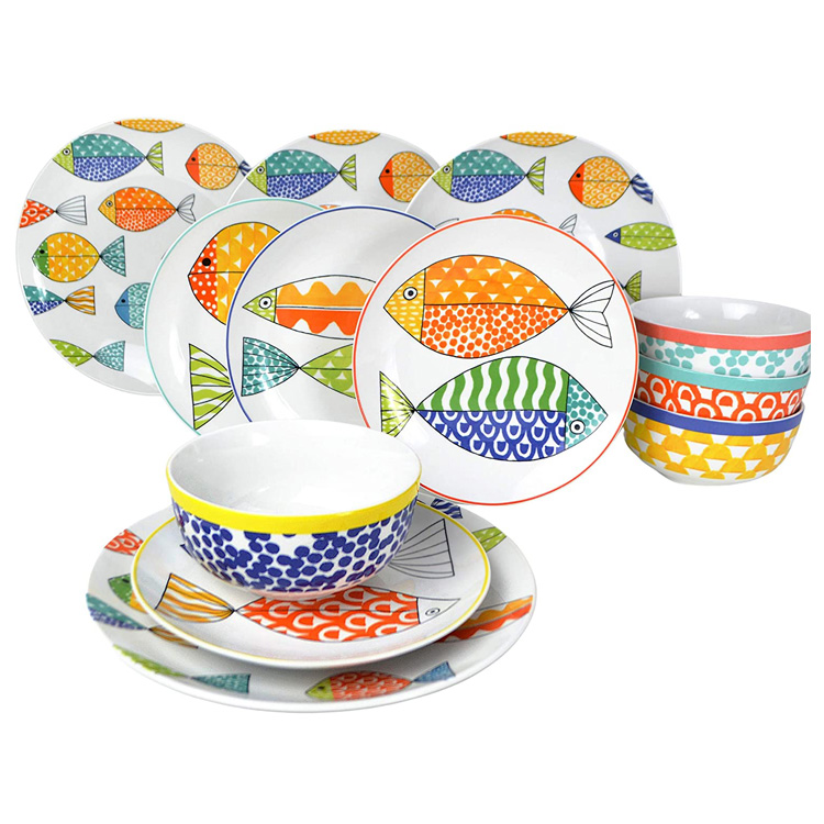 Euro Cute Fish Pattern Stoneware Dinnerware Set