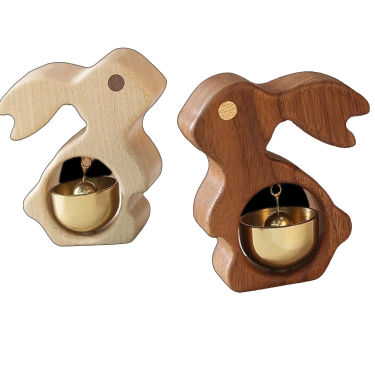 திட மர முயல் குளிர்சாதன பெட்டி காந்தங்கள் கையால் செய்யப்பட்ட பித்தளை கதவு மணி